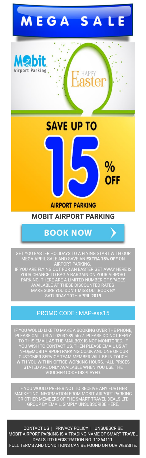Mega Sale - Extra 15% Off Mobit Airport Parking